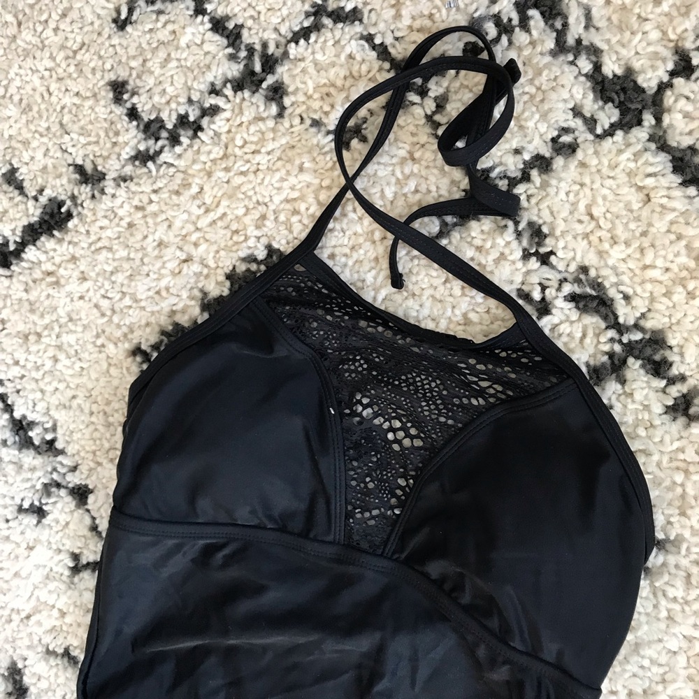 Merona Crochet Halter Top Black One Piece Swimsuit